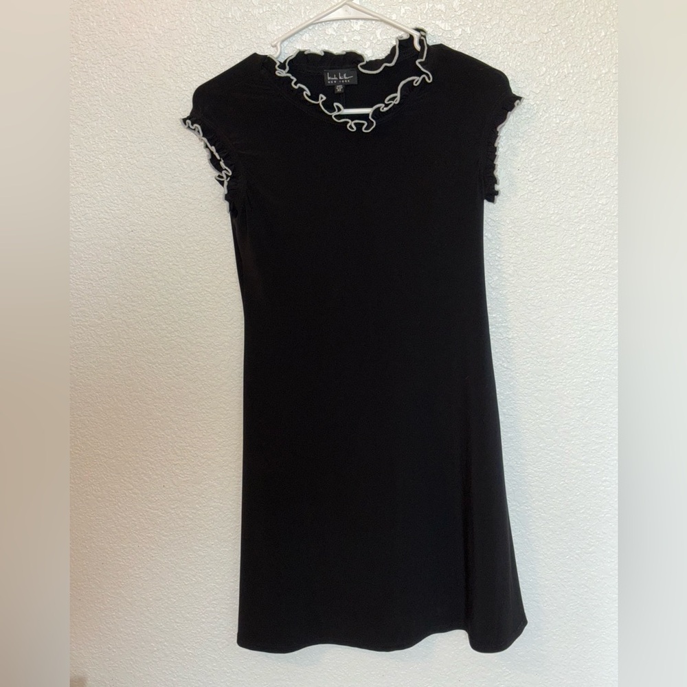 Nicole Miller Black Ruffle Trim Dress
